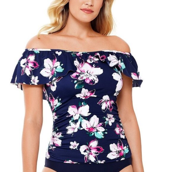 Swim Solutions Status Off-the-Shoulder Swim Top - Picture 2 of 8